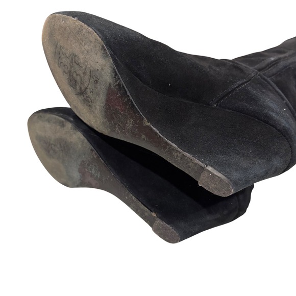 Tory Burch Black Suede Gold Accents Wedge Knee High Boots Women's Size 5 - Picture 9 of 10